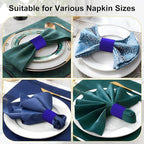 Polymer Material Reusable Napkin Band, Glue-Free Tear-Proof Water Resistant Oil-Proof Napkin Bands Set of 100(Front Blue Color and Back White), 6 Adjustable Sizes Napkin Rings