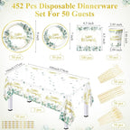 452 Pcs Sage Green Retirement Party Supplies Happy Retirement Paper Plates Napkins Cups Tablecloth Cutlery Straws for Men Women Employee Coworker Teacher Farewell Party Decorations