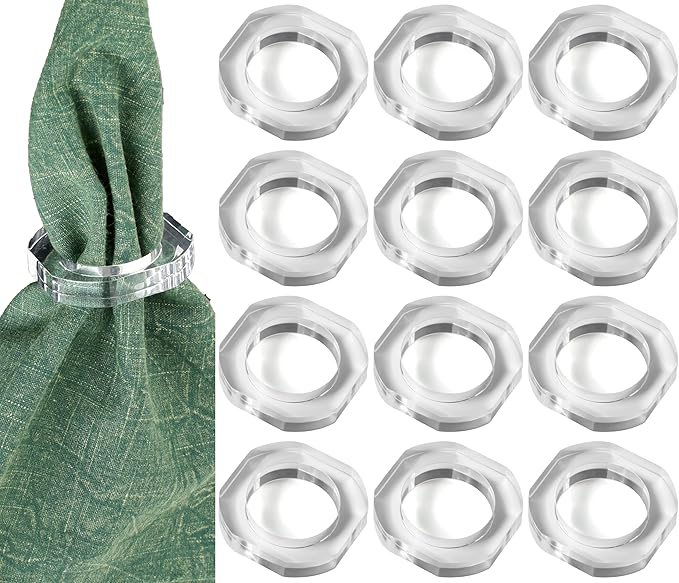 Clear Napkin Holder, Napkin Rings Set of 12, Fall Thanksgiving Christmas Napkin Rings, Festival Acrylic Napkin Ring Holders, Napkin Ring Bulk for Wedding, Party, Elegant Table Settings - CLEENTABLE