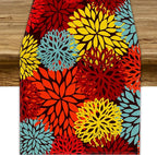 Red Yellow Dahlia Table Runner, Seasonal Autumn Thanksgiving Pattern Print for Home Kitchen Table Decor Dining Coffee Room Party Decor 13x70 Inch