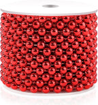 Red 8MM Faux Pearl Garland, 33 Feet Roll Strand Wedding Party Decoration, Christmas Tree Decorations