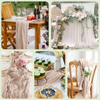 Asee'm 6pcs Cheesecloth Table Runner 120 Inches Long Nude Pink Boho Gauze Cheese Cloth Runner 10FT Rustic Sheer Table Runners for Christmas Wedding Party Baby Shower Spring Easter Decoration