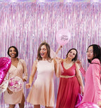 GOER 2 Pack 3.2 ft x 8.2 ft Metallic Tinsel Foil Fringe Curtains Party Photo Backdrop Party Streamers for Birthday,Graduation,New Year Eve Decorations Wedding Decor (Laser Pink)