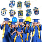 pinkblume Graduation Party Decorations Navy Blue and Gold Grad Photo Banner Royal Blue Gold Congrats Grad Photograph Bunting Garland for 2025 Graduation Celebration Party Decorations Supplies