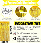 4 Pack Gold Fringe Curtain Backdrop, 3.2Ft x 6.6Ft Metallic Tinsel Foil Fringe Streamers Background for Photo Booth Birthday Wedding Baby Shower Carnival Easter Mother’s Day Party Decorations