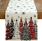 GEEORY Christmas Table Runner 13x90 Inch, Xmas Tees Snowflakes Holiday Decorative Farmhouse Table Decoration for Kitchen Dinning, Indoor Outdoor Dinner Party Decor ((Red & Black) GT165-90