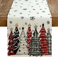 GEEORY Christmas Table Runner 13x72 Inch, Xmas Tees Snowflakes Holiday Decorative Farmhouse Table Decoration for Kitchen Dinning, Indoor Outdoor Dinner Party Decor ((Red & Black) GT165-72