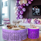 2 Pack Light Purple Dark Purple Table Skirts, 29x108" Metallic Foil Tinsel Fringe Table Skirt for Rectangle Tables Streamer Curtains Backdrop, Party Decorations for Birthdays, Weddings, Holidays