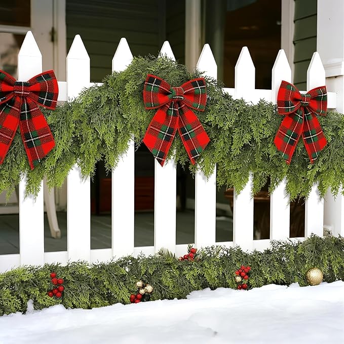 Real Touch Cedar Garland - Artificial Christmas Garlands Faux Green Cedar Fake Pine Needles Garland for Fireplace,Table, Stairs, Mantle, Window,Indoor Outdoor,Home,Holiday Decor(2 PCS,9 FT)