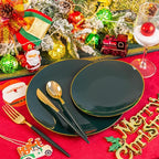 Liacere 150PCS Green Plastic Plates - Gold Plastic Silverware with Green Handle - Heavy Duty Fancy Plastic Plates Disposable Include 30 Guests Plates, Forks, Spoons, Knives for wedding＆Labor Day