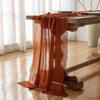 Keketo Fall Thanksgiving Table Runner Terracotta Rust Gauze 120 Inch 10 FT Rustic Burnt Orange Sheer Cheese Cloth for Bridal Shower Friendsgiving Party Centerpiece Decor Fall Decorations for Home