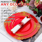 400PCS Pre Rolled Red Plastic Silverware Sets - Heavy Duty Red Cutlery - Include 100 Pack Wrapped Disposable Utensils with Napkins for Christmas Parties & Dinners & Weddings
