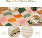 Hippie Table Runner, Vintage Geometric Square Orange Green Pink Grid 60s 70s Style Kitchen Dining Room Decor for Indoor Outdoor Wedding Party Table Runner 13x36 Inch