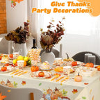 452 Pcs Happy Thanksgiving Party Decorations for 50, Pumpkin Leaves Turkey Give Thanks Paper Plates Napkins Cups Tablecloth Cutlery Straws for Fall Harvest Thanksgiving Theme Party Supplies
