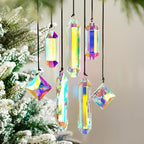 HDCRYSTALGIFTS Set 7 Crystal Sun Catcher Prisms, AB Colored Suncatcher Crystals Indoor Window Hanging Christmas Ornaments Rainbow Maker Prisms for Home Garden Decor
