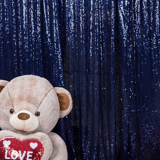 JYFLZQ Navy Blue Sequin Backdrop Curtains 8ft x 8ft 1 Panel Glitter Photo Booth Backdrops Sparkly Photography Background Drapes for Parties Wedding Bridal Showers