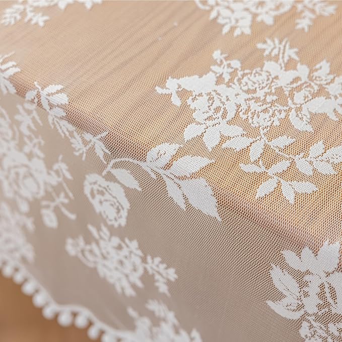 Jayla White Lace Tablecloth for Rectangular Tables, Vintage Style Wedding Table Cloths for Reception, Baby Shower, Birthday Party, Formal Dining, Dinner Parties 60 X 120 Inches
