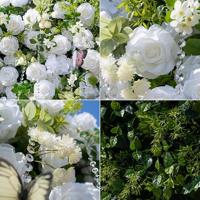 Artificial Flower Wall Panels, Luxury 5D Silk Floral Backdrop Decor for Wedding Celebrations, Festive Party and Home Decorating, Quick Assembly and Storage, Both Eco ＆ Pet Friendly, 4 ft*8ft.