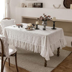 patdrea Vintage Ruffle Tablecloth for Rectangle Tables,Farmhouse Embroidered Cotton White Lace Table Cloth Cover Decor for Dining Room Wedding Banquet Thanksgiving Christmas,63"*106"