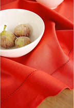Solino Home Cotton Linen Table Runner 48 Inches - Poppy Red Hemstitch Table Runner 14 x 48 Inch Ideal for Dresser and Coffee Tables - Halloween