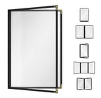 Goodsmart Restaurant Menu Covers – 25 Pack Black 4-View 8.5" x 14", Side-Loading Vinyl & Plastic Menu Holders, Clear Menu Sleeves, Leather-Style Café Covers with Gold Corners