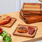 Roshtia 12 Pcs Wooden Plates Square Acacia Wood Charcuterie Board Wedding Dinner Serving Tray Charger Appetizer Kitchen Platter Cheese Steak Tableware Gift for Snack Dessert Salad Fruit (8 Inch)