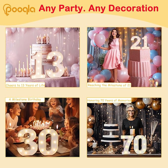 Pooqla Decorative Led Light Up Number Letters, White Plastic Marquee Number Lights Sign for 23th Birthday Party Wedding Decor Battery Operated Number (23)