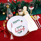 Supernal 150pcs Easter Plastic Dinnerware with Plastic Plates,White and Gold Silverware, Easter Disposable Party Plates with "Happy Holiday" Design for Festival Gatherings