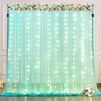 Sage Green Tulle Backdrop Curtains with Lights String for Parites 10x8ft Sheer Backdrop Curtains Drapes for Birthday Party Bridal Shower Baby Shower Christmas Wall Photo Booth Background Decorations