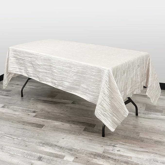 YOUR CHAIR COVERS - 60 x 102 inch Rectangular Crinkle Taffeta Tablecloth - Ivory, Rectangle Table Linens for 6 ft Rectangular Tables, Wedding Crushed Table Cloth