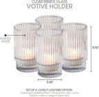 Serene Spaces Living Ribbed Glass Votive Holders – Elegant Pleated Candle Holders for Tea Lights, Votive Candles – Decorative Glass Holders for Home, Weddings, 3.75" Tall and 2.25" Diameter, Set of 4