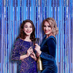 2 Pack Blue Foil Fringe Backdrop Curtains, Tinsel Streamers Birthday Party Decorations, Fringe Backdrop for Graduation, Baby Shower, Gender Reveal, Disco Party
