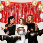 6 Pack 29x108 Inch Red Wave Foil Fringe Table Skirts Metallic Banner for Tinsel Streamer Garland Backdrop for Parade Floats Mother's, Graduate, Mardi Gras, Birthday, Wedding Party Decorations