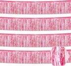 4 Pack 10 Feet Pink Foil Fringe Garland Metallic Tinsel Streamers Banner Wall Hanging Curtain Backdrop for Parade Floats, Wedding, Graduate, Mother's Day, Birthday Party Decoration