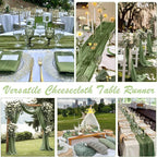 10 Packs Olive Green Cheese Cloth Table Runners, 10FT Boho Gauze Moss Green Cheesecloth Table Runner for Wedding Bridal Baby Shower Fall Thanksgiving Table Decoration