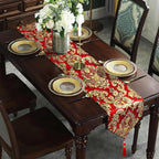 Exquisite Red Table Runner Large 108 inch Tassels Dazzling Vintage European Floral Chenille Fabric