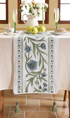 ISAENNE Designer Elegant Linen Table Runner 71 Inches Long,Vintage Blue Floral Pattern Decor Table Runners for Dining Tables,Kitchen Tables,Thanksgiving,Christmas,Banquet,12"*71"-Mosella E
