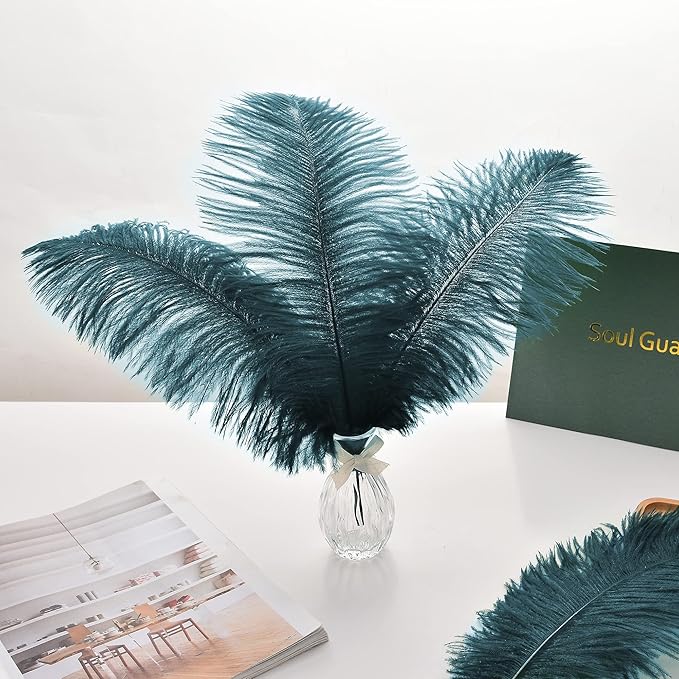 Ballinger Teal Ostrich Feathers Bulk - 24Pcs 8-10inch Feathers for Party Centerpieces,DIY Crafts and Home Decor