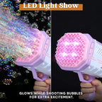 Sloosh Bubble Machine Gun W/Solution for Kids Ages 4-8, Light-Up Bazooka Rocket Shape Bubble Guns Blaster for Outdoor, Summer Toys Gifts, Party, Wedding, Easter