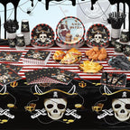 452 Pcs Pirate Party Supplies Decorations for 50 Guests, Pirate Treasure Theme Paper Plates Napkins Cups Tablecloth Cutlery Straws for Adult Halloween Birthday Party Decorations