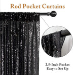 ShinyBeauty Black Sequin Curtains 2FTx8FT 4 Panels | Sparkly Photo Backdrop for Birthday, Halloween, Events | Elegant Glitter Background for Photography