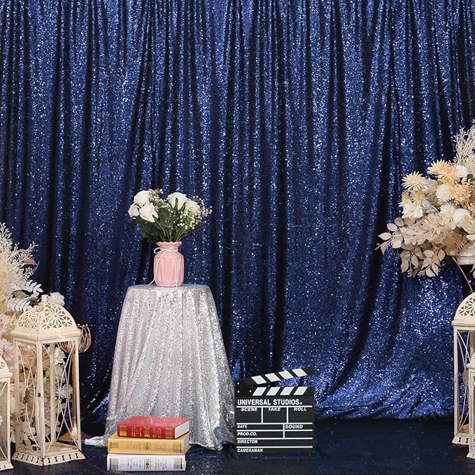 Eternal Beauty Navy Blue Sequin Backdrop, 6x6 Ft Glitter Background Curtains for Shimmer Photography Party Wedding Birthday Independence Day Back Drop Decor