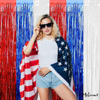 4 Pack 3.2Ft x 6.6Ft Independence Day Fringe Curtain Backdrop, Red Blue White Metallic Tinsel Foil Fringe Streamers Curtains Background for Photo Booth Birthday Wedding Carnival Party Decorations