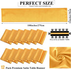 12 Pack Gold Satin Table Runner,12 x 108 inch Long Premium Smooth Table Runner for Wedding, Banquets, Birthday, Party, Graduation, Engagements, Table Runners fit Rectangle and Round Table