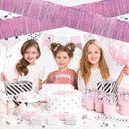 Laser Pink Birthday Decorations Tinsel Garland Parade Float Decorations for Trailer 4Pack 12FT Girls Womens Party Decor Ceiling Fringe Banner Pink Backdrop for Streamers Party Decorations