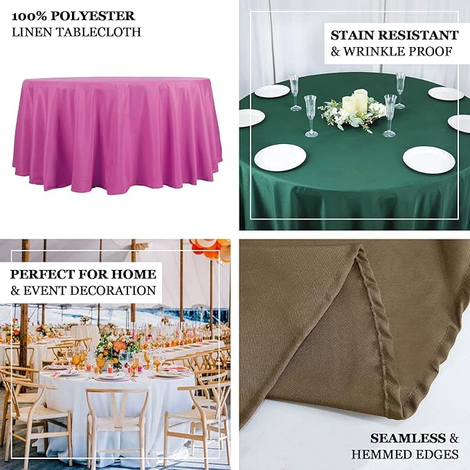 Efavormart Round Tablecloth, 132 Inch Stain & Wrinkle Resistant Washable Table Cloth, Decorative Polyester Fabric Table Cover for Banquet, Wedding, Dining- Dusty Rose