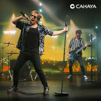 CAHAYA Microphone Stand Floor Universal - Metal Mic Stand with Weighted Round Heavy Base Mic Stands Adjustable Height with Phone Holder Mic Floor Stand with 2 Mic Clips and 3/8'' to 5/8'' Adapter