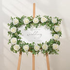 Dolicer 2Pcs 13Ft Artificial Eucalyptus Garlands with Flowers - 8 Roses, Faux Floral Greenery Garlands Fake Flowers Vines for Wedding Table Centerpieces Arch Party Ceremony Backdrop Decor (White)