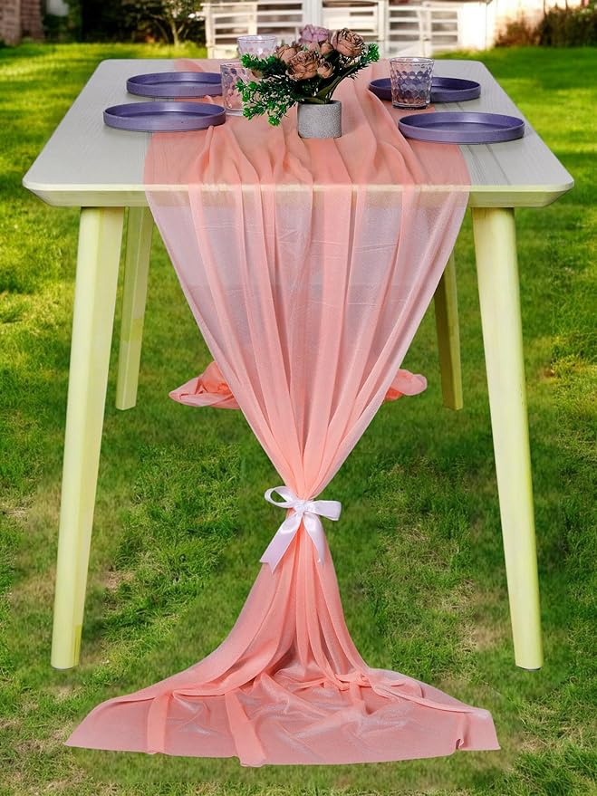 MDS Halloween Chiffon Table Runner - 1 Pack, 29 x 170 Inches, 14ft Each - Sheer Spooky Table Runners for Haunted House Parties, Trick-or-Treat Tables, Witchy Décor, Wedding & Events - Peach