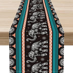 Boho Elephant Table Runner, Vintage Tribal Traditional Bohemian African Animals Ethnic Folk Table Center Decor for Home Kitchen Dining Patio Holiday Party Indoor Table Decorations, 13"x90" Inch